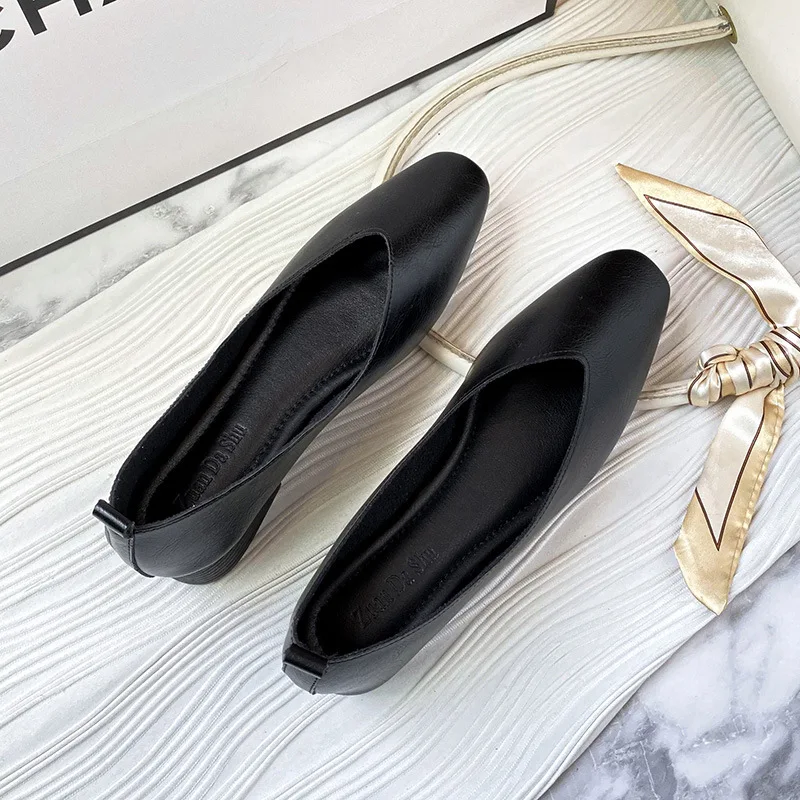 Women Shoes Women Flats Multi-color Low-heeled Square-toe Granny Shoes Shallow Mouth Casual