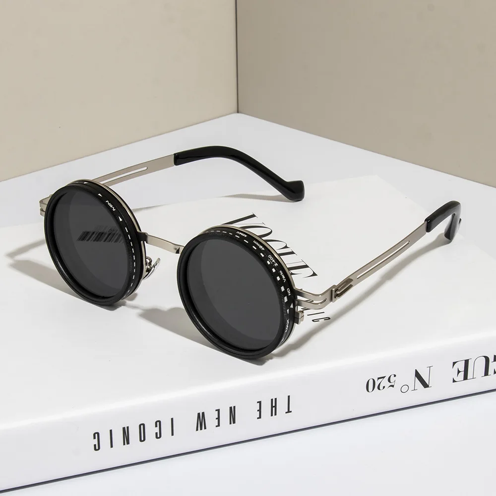 ND2-400 9-stufige einstellbare Dimmung polarisierte Sonnenbrille Männer Frauen Angeln Punk Runde Brille Fahren Brillen ND Filter – Detail 9