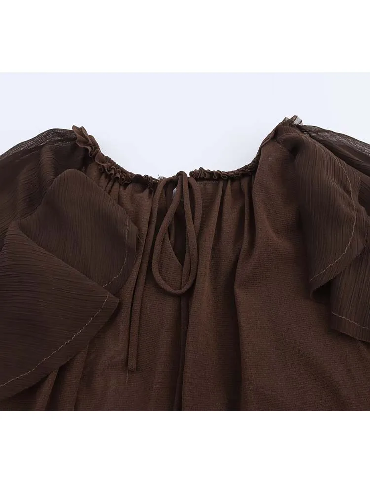 2025 Autumn New Women Shirt Loose Tied Stacked Decoration Woman Tops Ruffles Flare Sleeve Loose Elegant Blouses Lady