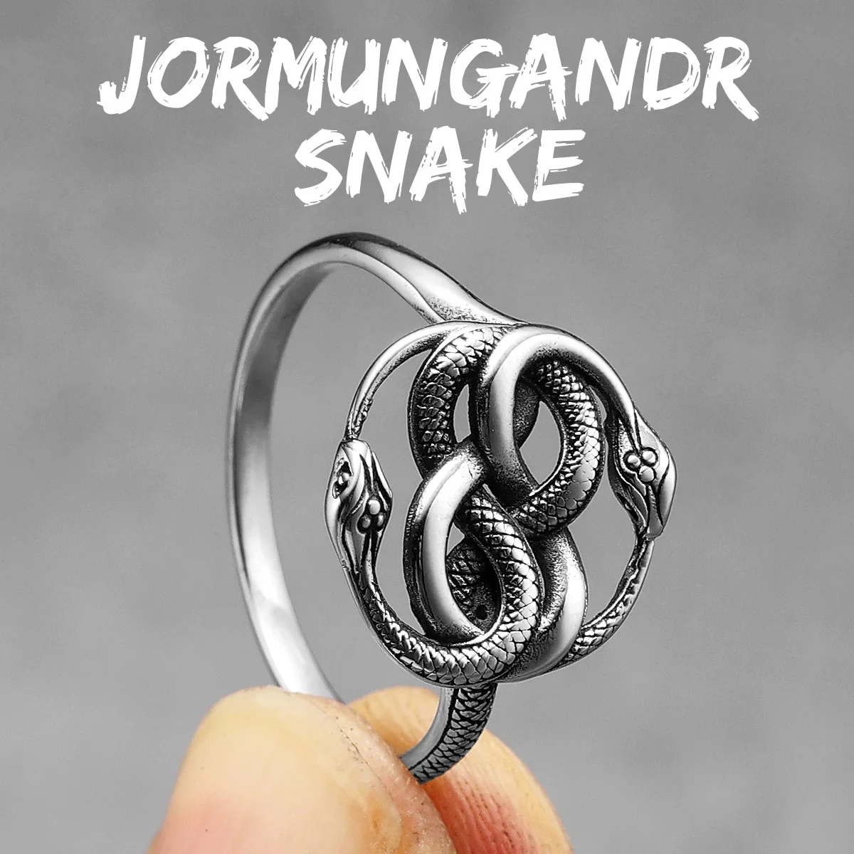 thumbnail image 1 of Anillos de acero inoxidable con forma de serpiente Ouroboros para hombre y mujer, joyería punk rock, accesorios de moda, regalo de Stranger Thing, venta al por mayor, 1 of 5