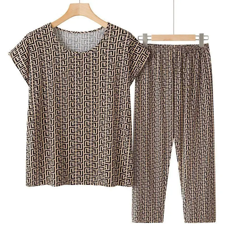 Lässiger Eisseidenanzug, lockerer Anzug in großer Größe, kurzärmeliges Oberteil, lockerer zweiteiliger Anzug, Übergröße, Sommeroutfits, Pijamas Feminino – Detail 26