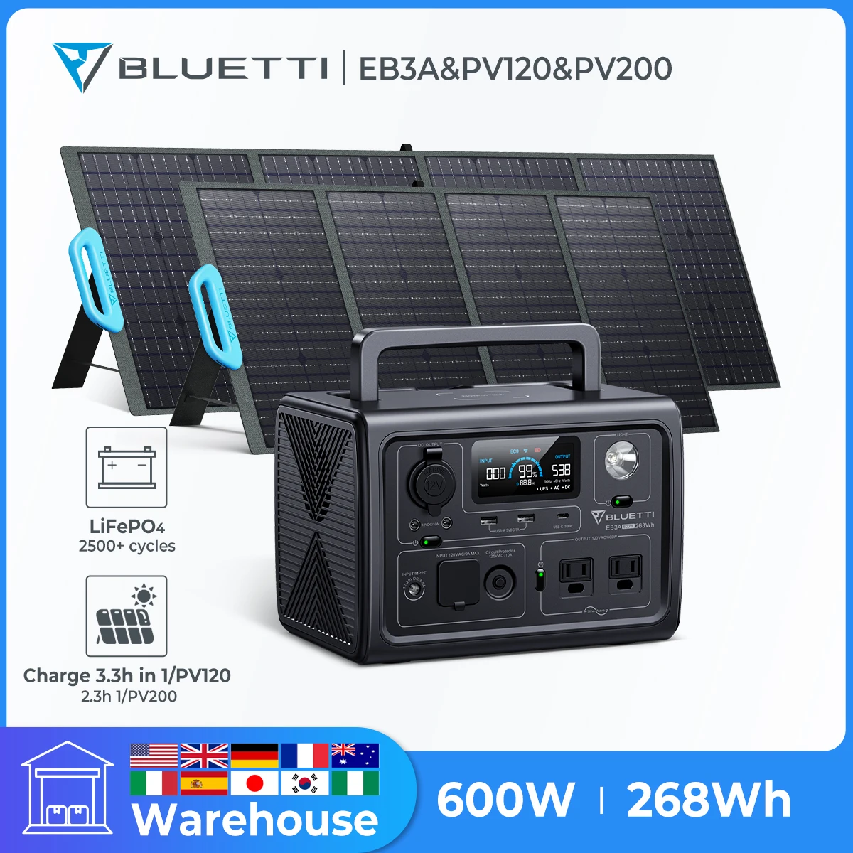 BLUETTI EB3A Générateur d'énergie portable avec panneau solaire