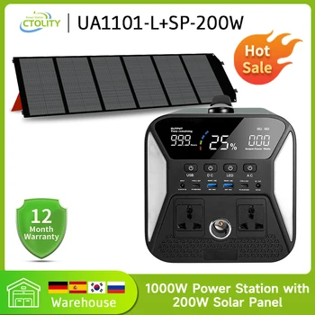 Camping 1000W Portable Power Station with 200W Solar Panel,1038Wh Lifepo4 Battery,Emergency Energy,5000+ Life Cycles Generator 1