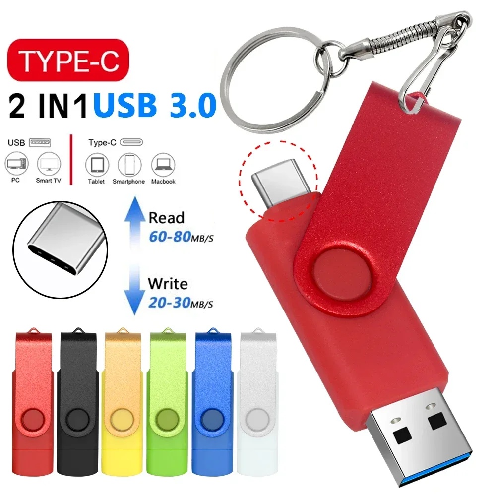 USB Flash Drive Flash Drive Type C Pendrive Fashion rotation Type-C Usb Flash Drive 128GB 64GB Pen Drive 256GB Pendrive 32GB 16GB 2 IN 1 Memoria Usb Stick Type C 3.0