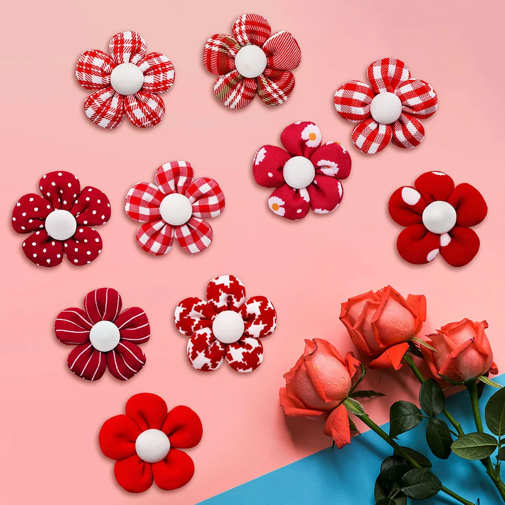 10/20pcs Flower Dog Hair Bow Red Style Valentine's Day Decorate Dog Bowknot with Rubber Bands for Small Dog Puppy Accessories 6