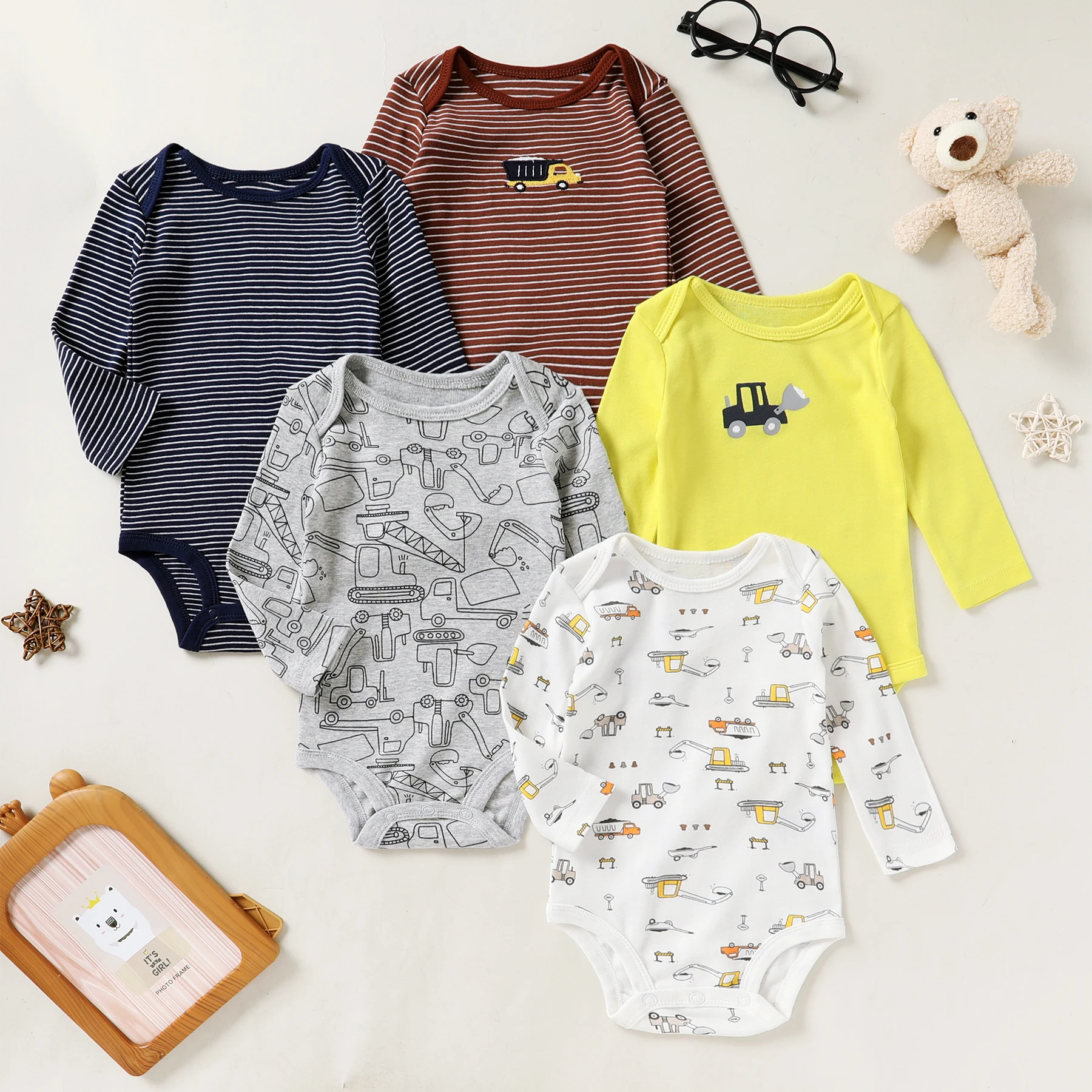 5-Pack Winter Toddler Baby Boys Girls Long Sleeve Cotton Onesie baby bodysuit cotton romper Bodysuit Romper Clothes Outfits for 0-24 Months