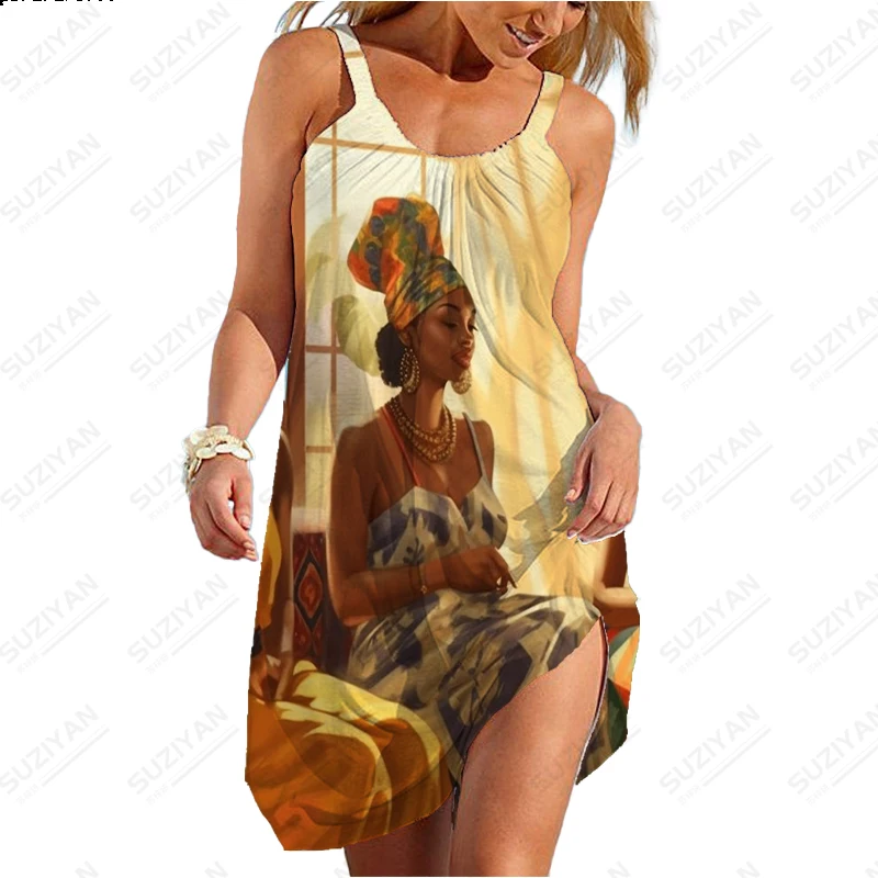 

Street Fashion Dress Summer Casual Comfortable Dress African Women 3D Printed Dress Regular Round Neck Sleeveless Dress