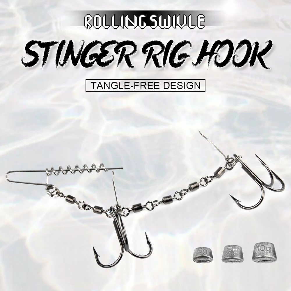 Rosewood 4 Swivel Stinger Rig Fishing Hook For Pike Bass With Sinker Weight  5g 10g 15g Use For Shad Soft Fishing Lure Pikecraft