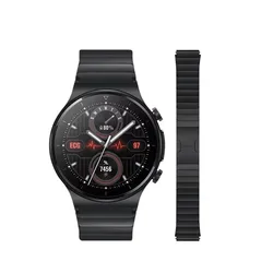 Premium Stainless Steel Metal Watch Strap - 22mm Adjustable Bracelet Band - 22mm width strap (Black)