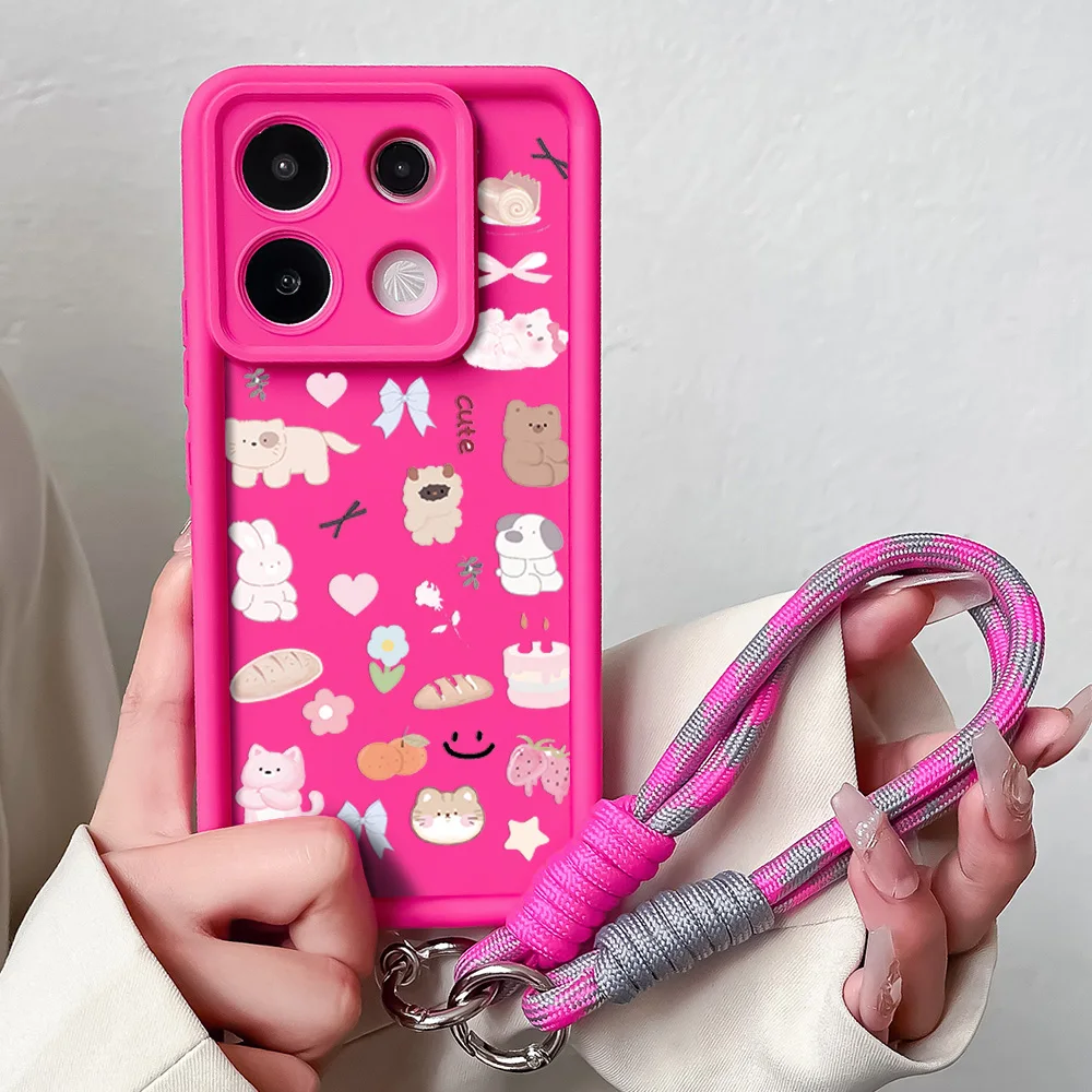 Adorable Cat Wrist Strap Lanyard Phone Case with Chain Pendant