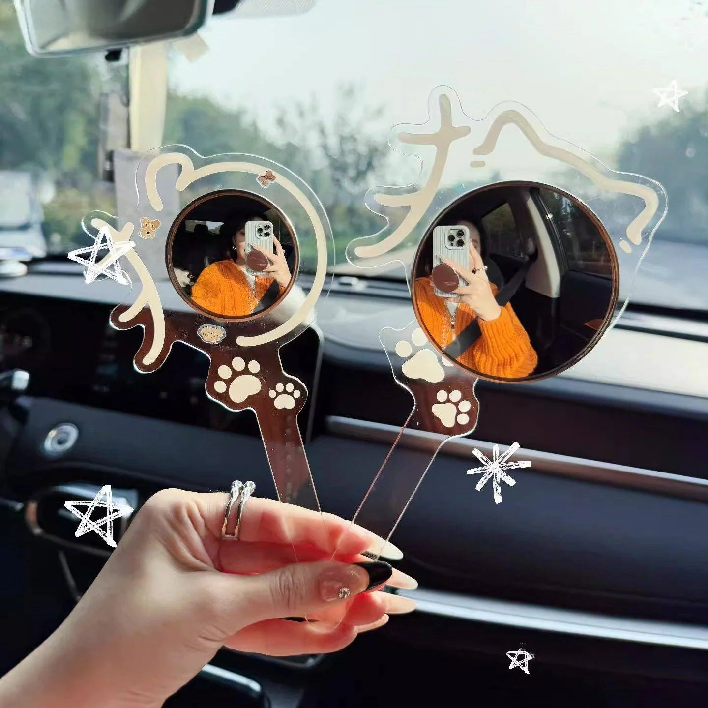 귀여운 볼록형 휴대용 아크릴 거울 셀카봉 카드 반투명 여행 사진 촬영용 원형 거울 독창적인 문화 선물