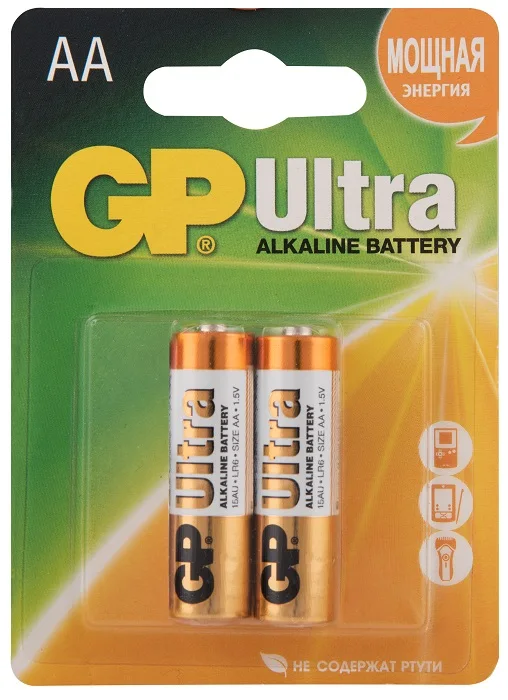 Battery GP ultra alkaline 15au LR6 1.5V 2 pcs 3.1ah size AA | Электроника