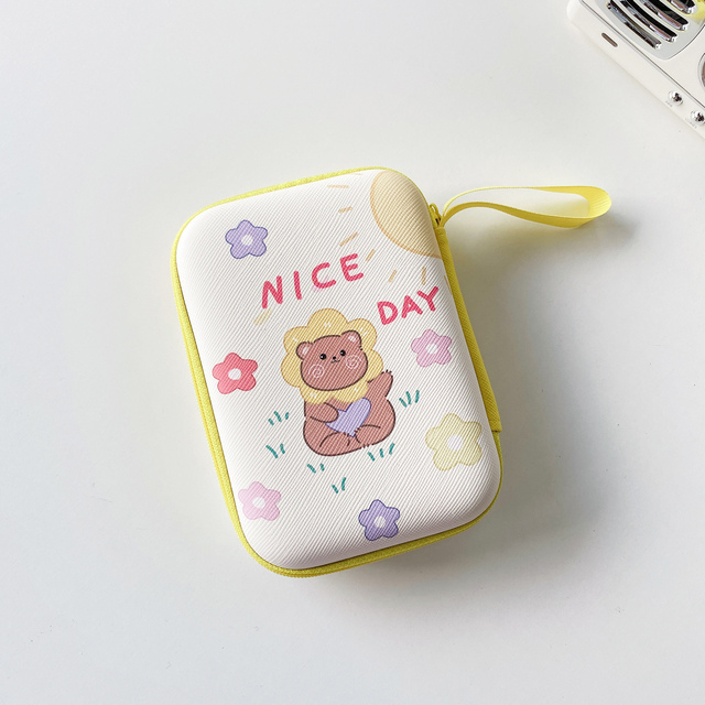 Cute Storage Bag USB Charger Cable Data Line Organizer Pouch Mini Square Zipper Coins Storage Case Earphone Accessories