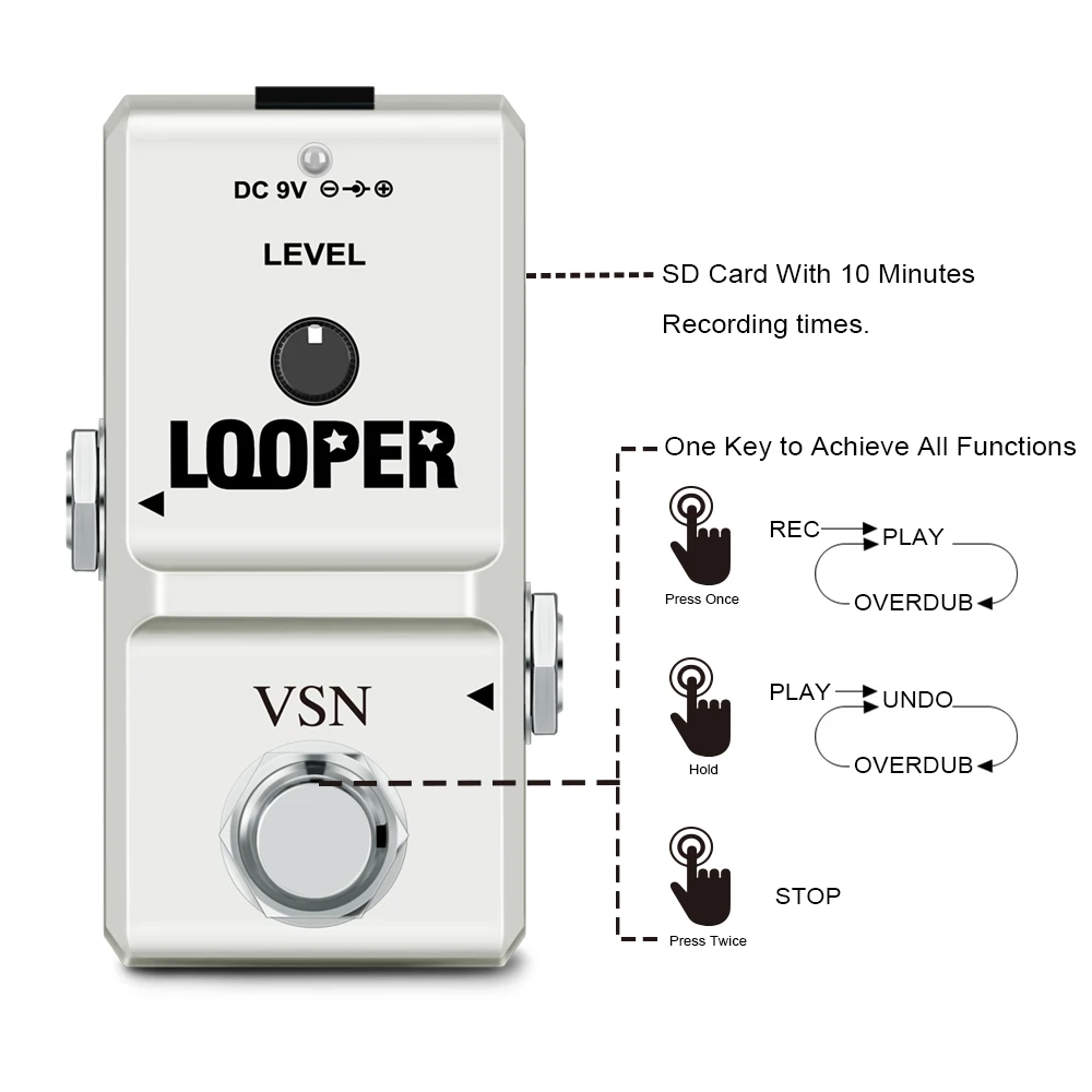 

VSN LN-332A Guitar Looper Pedal Digital Looper Effect Pedals For Electric Guitar Bass 10 Min Recording Time Rowin Guitar pedals