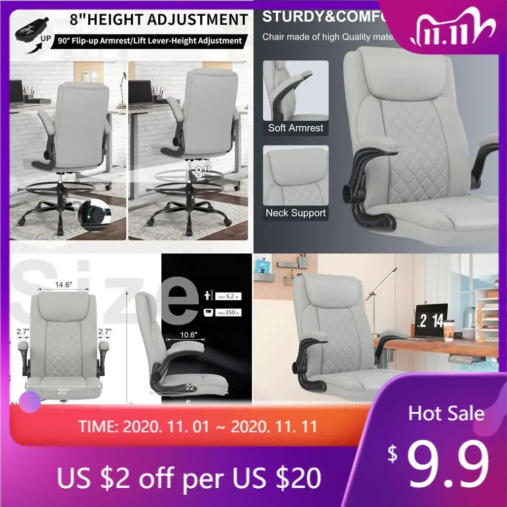 ergonomic adjustable height office chair with flip-up arms for standing desk use
