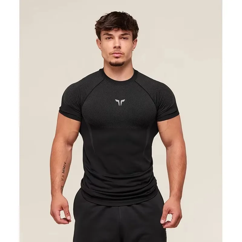 Summer men's short sleeved T-shirt sports running speed dry tight top men's fitness T-shirt training brand men's sportswear