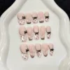 10pcs Handmade Press on Nails Black Bow Design Fake Nails Wearable Full Cover Shiny Nude Pink Cat Eye French Fake Nail Tips