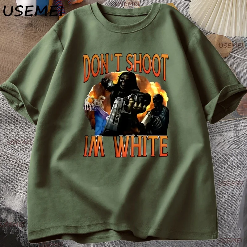 Playful Don't Shoot Graphic Unisex Vintage T-Shirt – Casual Humor Short Sleeve Streetwear Tee