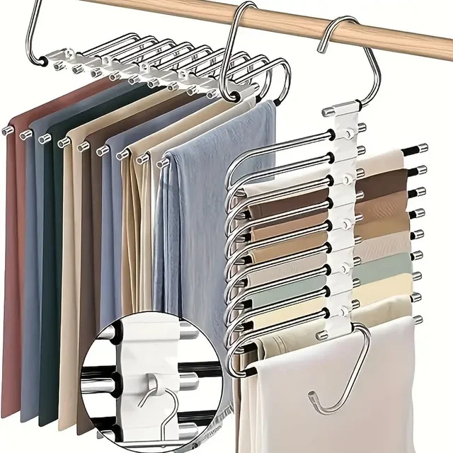Portapantaloni pieghevole in acciaio inossidabile lucido Portapantaloni multistrato Appendiabiti Strumento di archiviazione Gancio Dispositivo di archiviazione per guardaroba 1