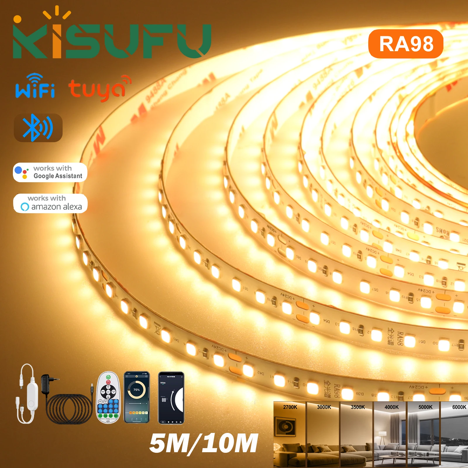Premium Smart LED Strip Light Kit with TUYA WIFI and Bluetooth Connectivity | Flexible Home Lighting Solution with Adjustable Color Temperatures