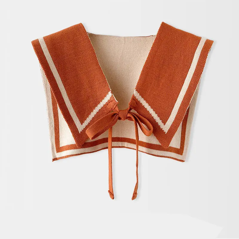 Korean College Atyle Atripes Women Winter Blouse Shoulders Cape Knotted Scarf Neck Guard Fake Collar Scarve Warm Knitted Shawl
