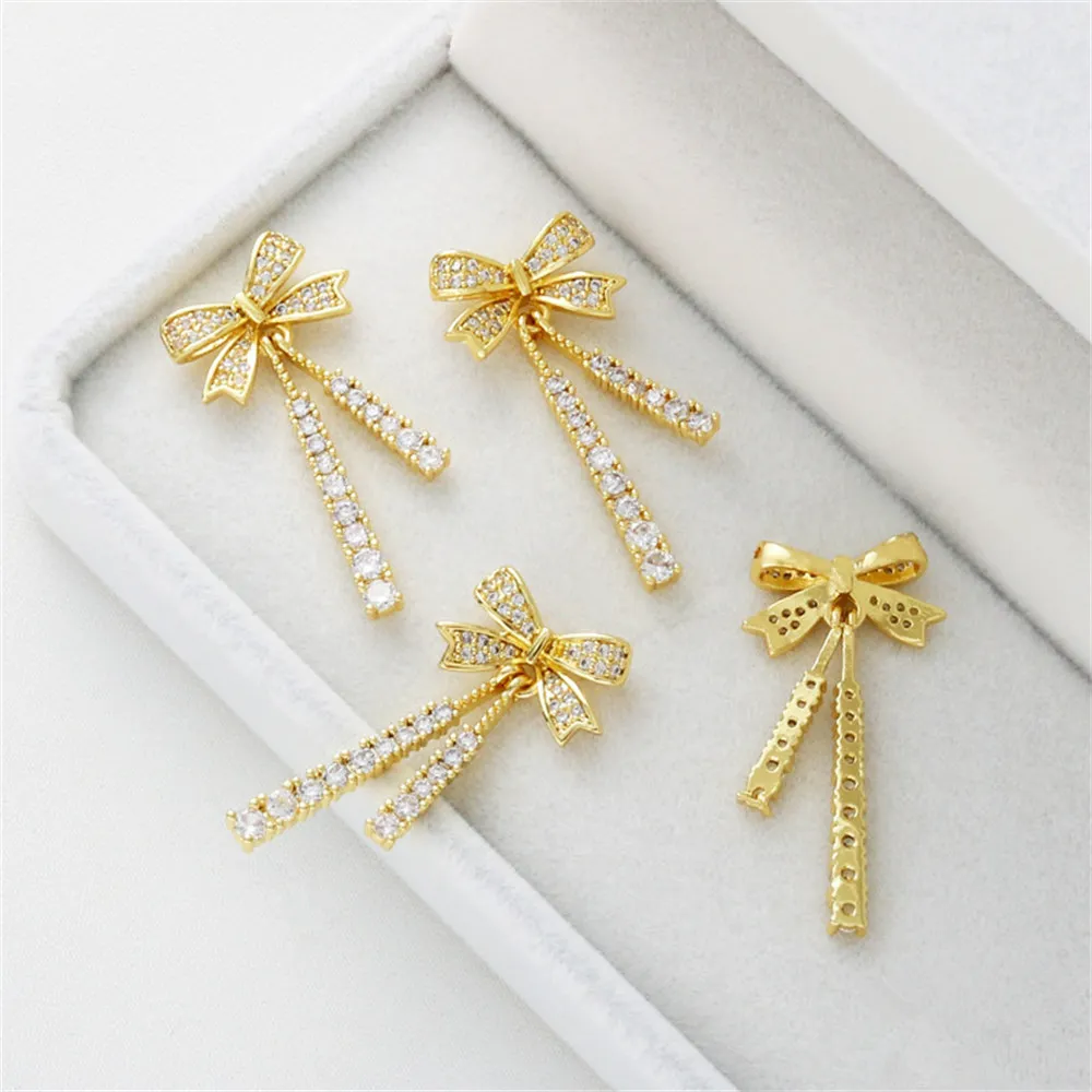 18-carat gold with zirconia bow tassel pendant diy necklace double hanging pendant connector jewelry accessories
