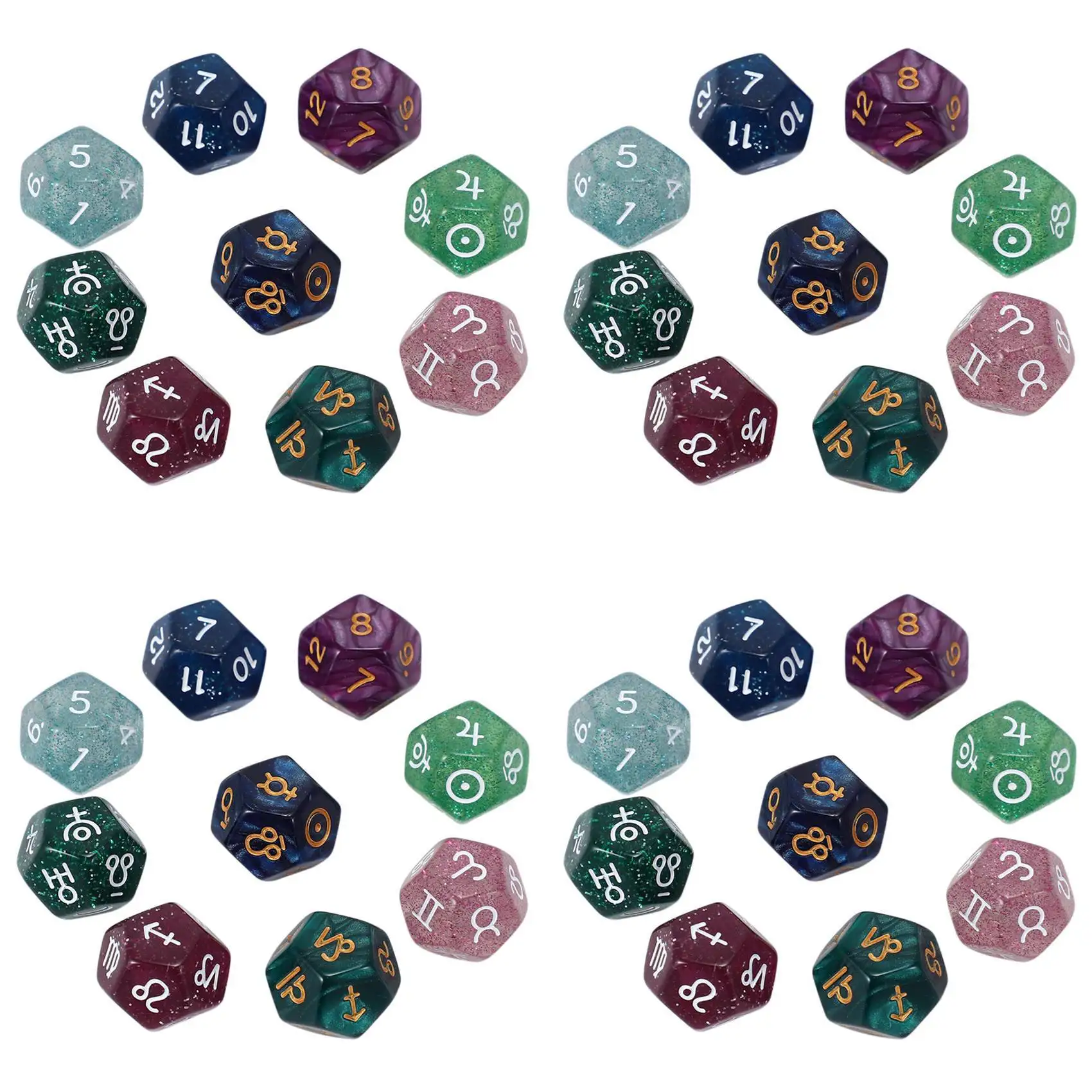 BAAU 36Pcs Pearl 12-Sided Astrology Zodiac Signs Dice for Constellation Divination Toys Multi Sided Dice Type A