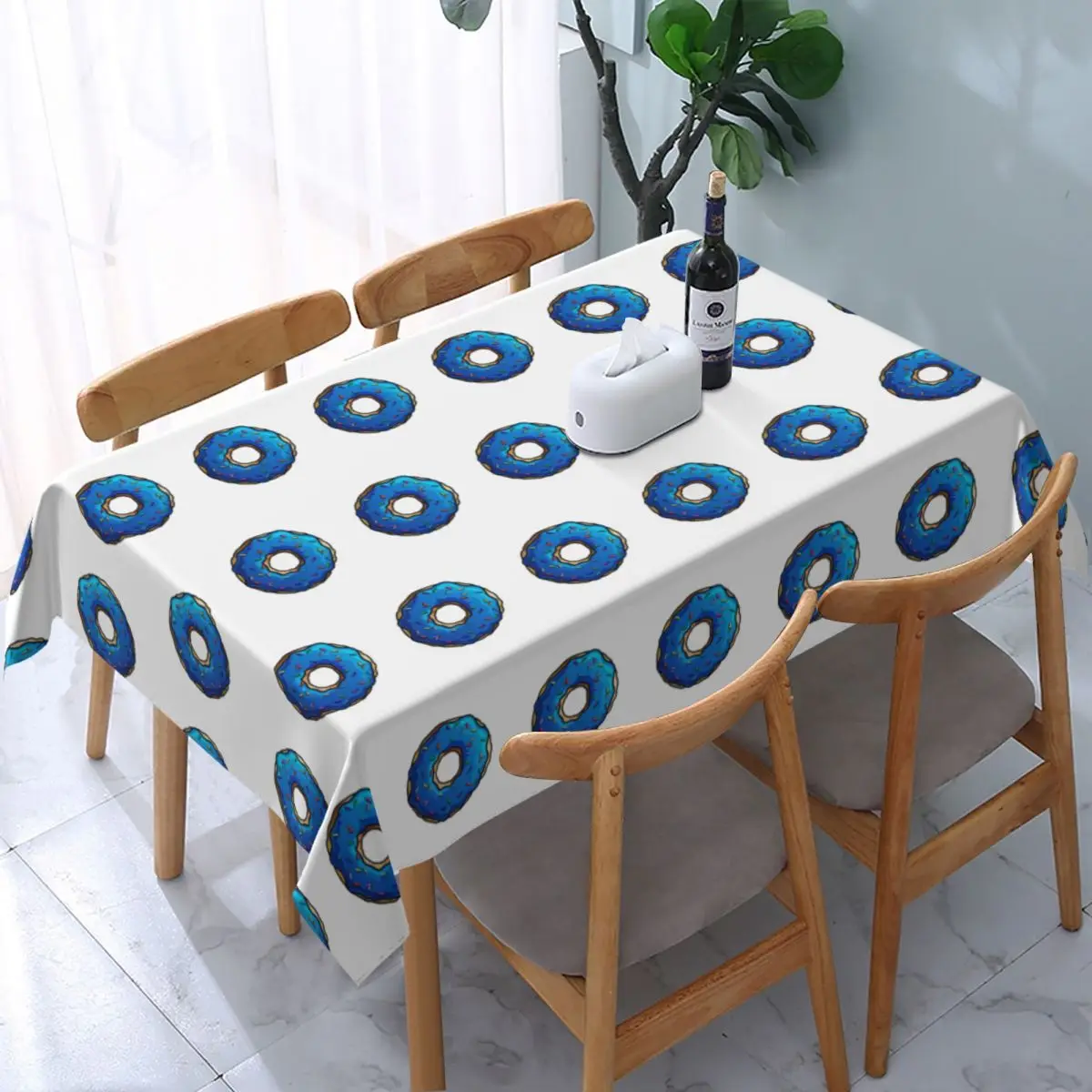 

Rectangular Donut Blue Table Cloth Waterproof Tablecloth 45"-50" Table Cover Backed with Elastic Edge