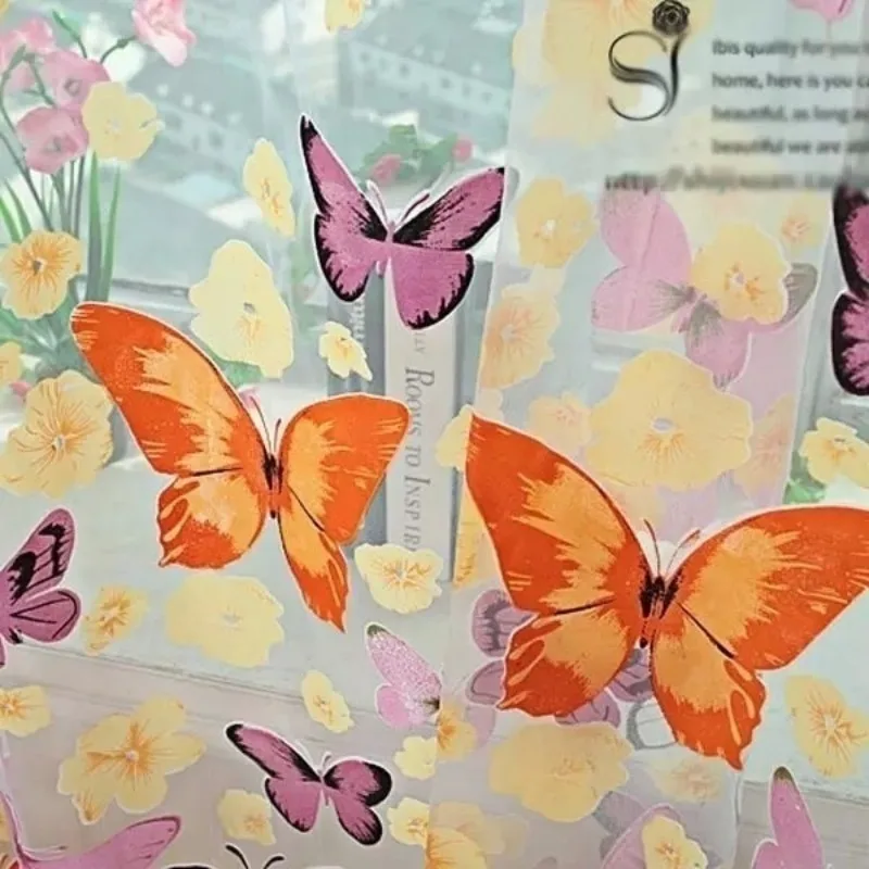 Window Curtain 1PC Rod Pocket Window Curtain Large Butterfly Print Screens