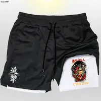 Men Running Shorts 2 In 1 Double Deck Quick Dry Gym Sportswear Fitness Workout Training Male Short Pants Anime Attack On Titan 2