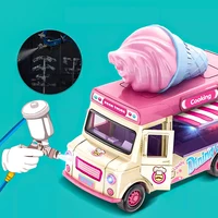 1:36 Q Version Ice Cream Coffee Car Alloy Miniature Cute Model Induced Sound Light Pull Back Children Birthday Gift Boy Girl Toy 2