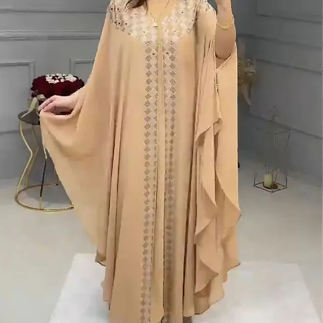 Luxury Rhinestones African Dress for Women Kaftan Africa Clothing Robe Femme Chiffon Evening Long Dress Muslim Abaya 2 Piece Set 2