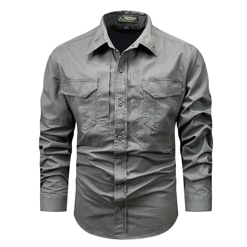 Green Black Cargo Long Sleeves Shirts For Men's 2024 Spring Autumn Design Brand Oversize 4XL 5XL Military Clothes Casual Blouse
