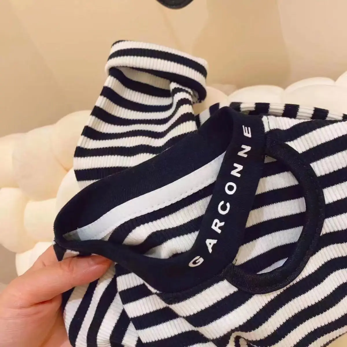 Baby Girls T-shirt 2023 Spring and Autumn New Letter Hollow Round Neck Stripe Long Sleeve Bottom Shirt Children's Outwear Top - Image 5