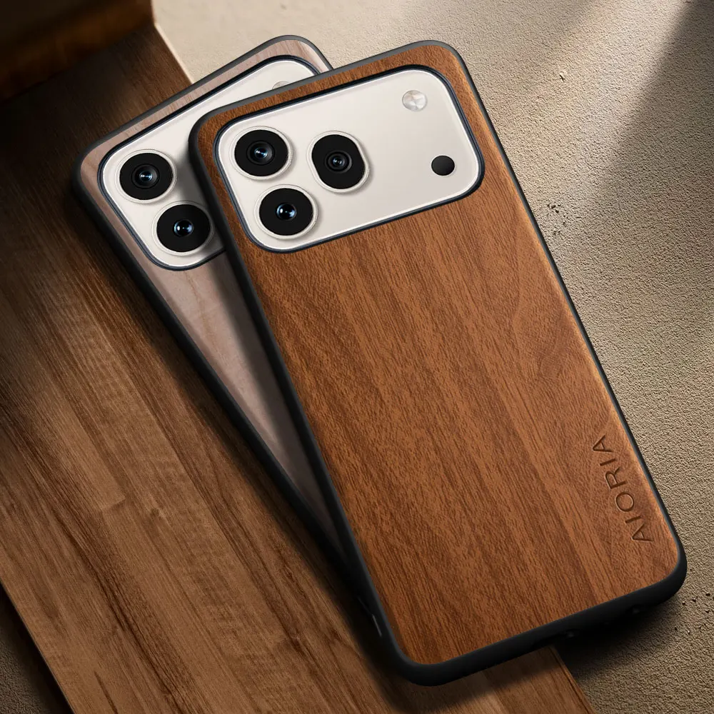 Elegant Wooden Pattern PU Leather Phone Case Cover