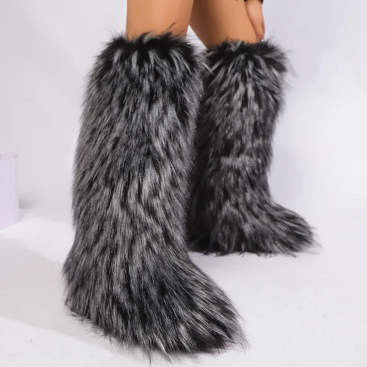 2025 Women Winter Thigh High Fluffy Boots Ladies Furry Faux