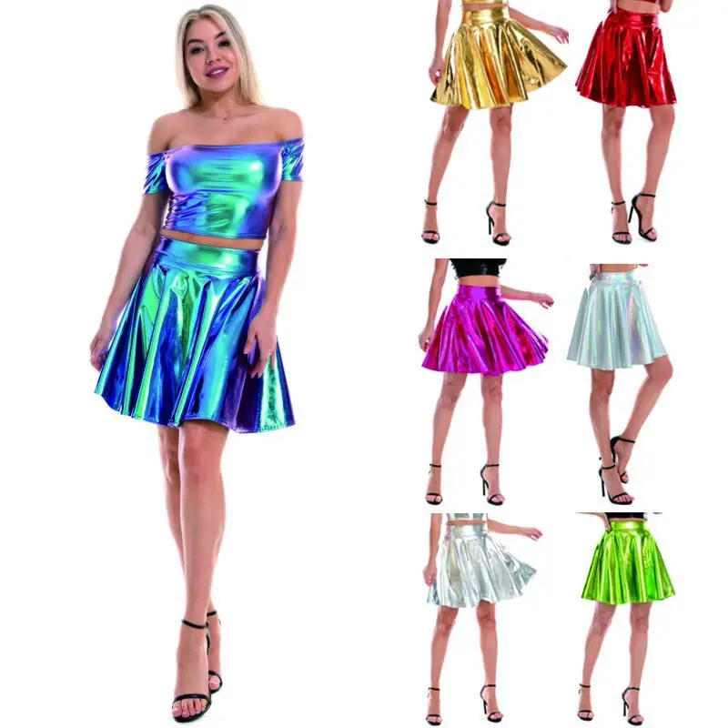 

Sexy Glossy Mini Skirt Fashion A-Line Night Club Party Performance Pleated Skirt Y2k Casual Streetwear New Ropa Mujer Jupe Femme