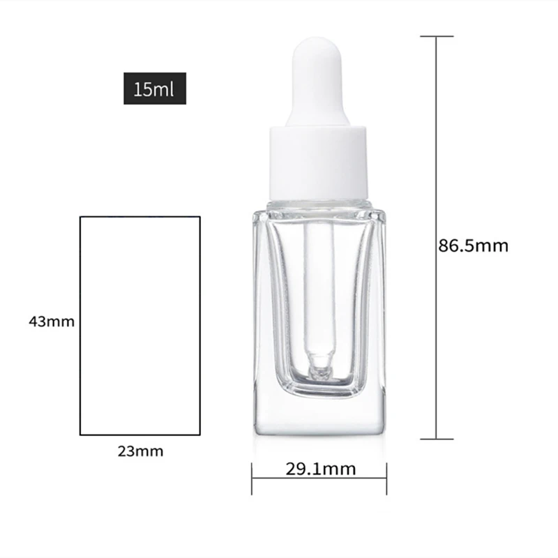 Custom 10ml 15ml thick bottom square shape high quality glass dropper bottle  serum packaging - Nicer Packaging