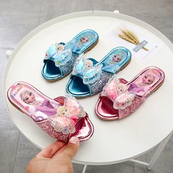 Disney Frozen Elsa Princess Designer Summer Slippers Casual Flat Shoes Kids Girls Baby Shoes Child Flats Slides Sneakers