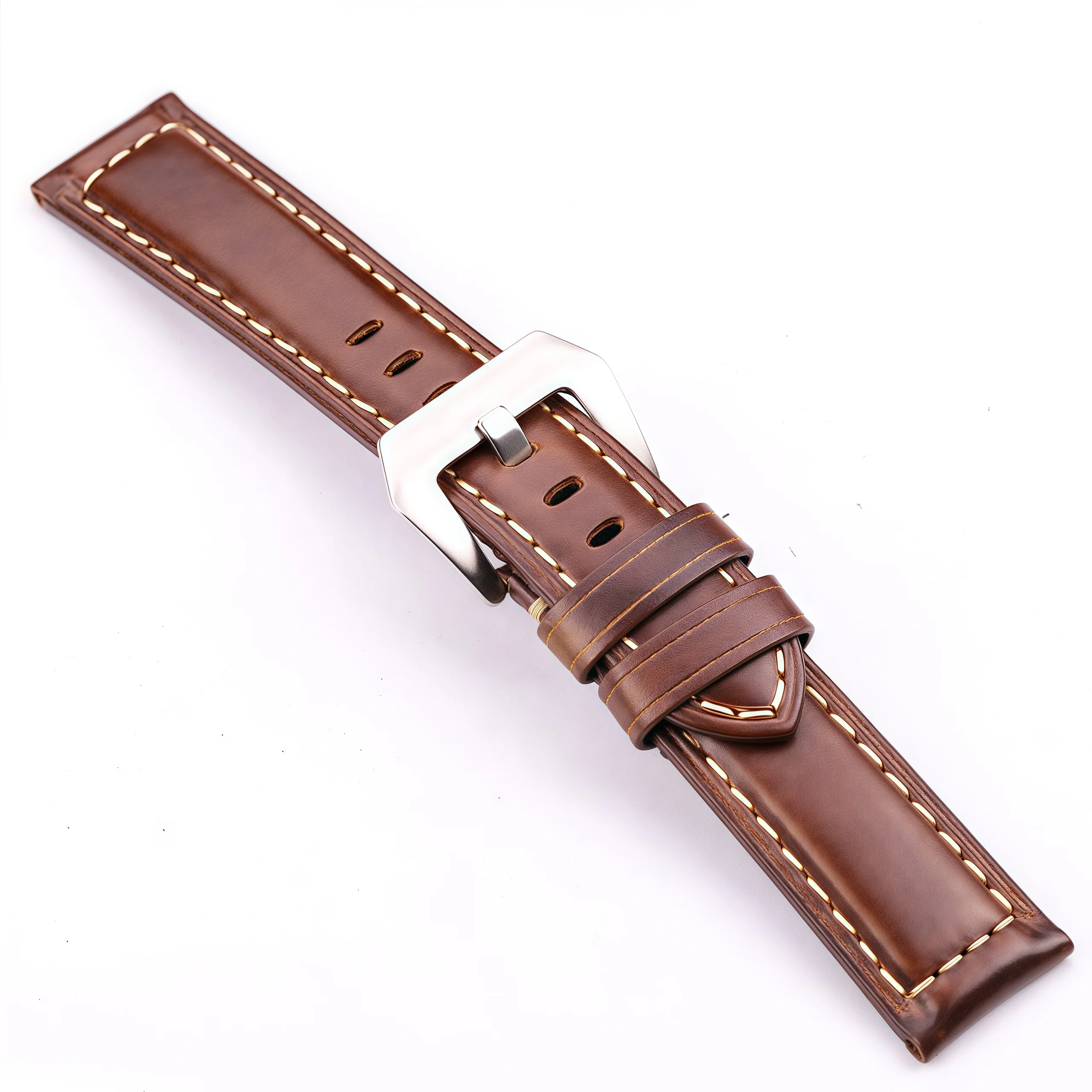 Elegant Dark Brown Genuine Leather Watch Band - Premium Cowhide Replacement Strap