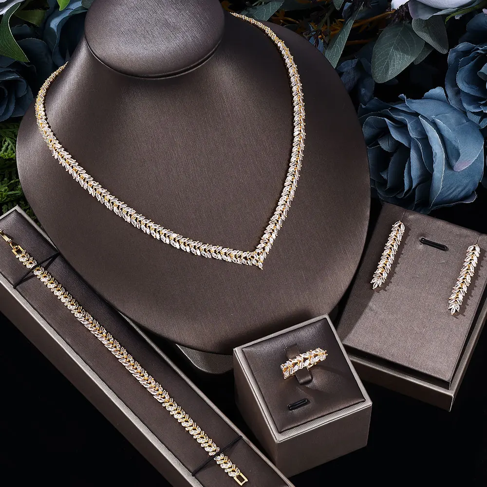 

Ingenious 4PCS Luxury Waterdrop Indian Jewelry Sets For Women Wedding Party Indian Dubai Bridal jewelry Sets