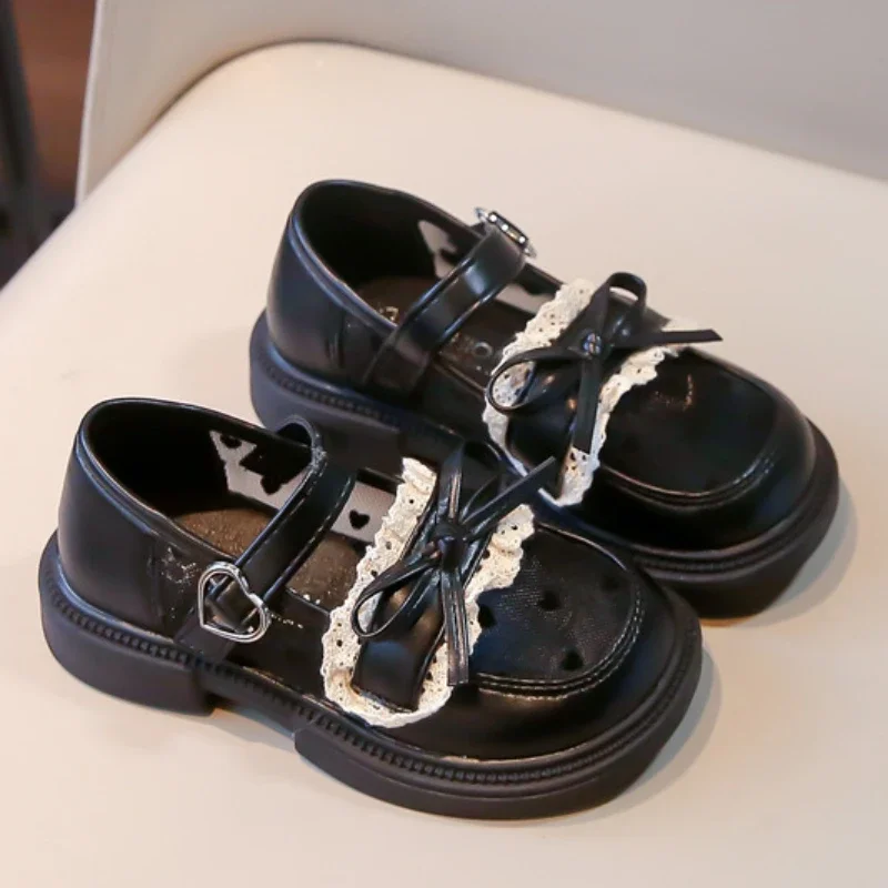 Leather Mesh Breathable Black Kids Mary Jane Shoes for Girls