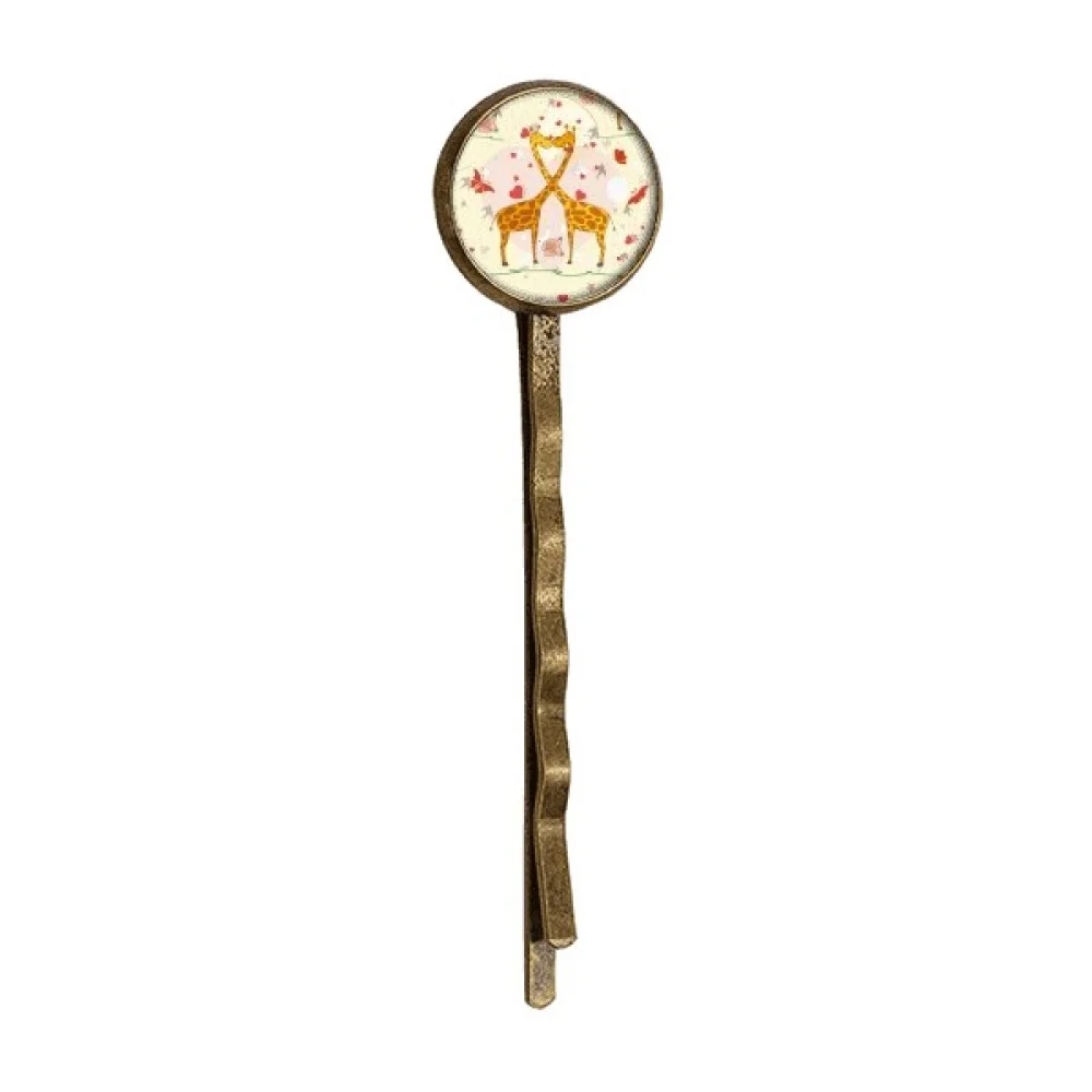

Yellow Kissing Giraffes Valentine's Day Retro Metal Hair Bobby Pin Headwear