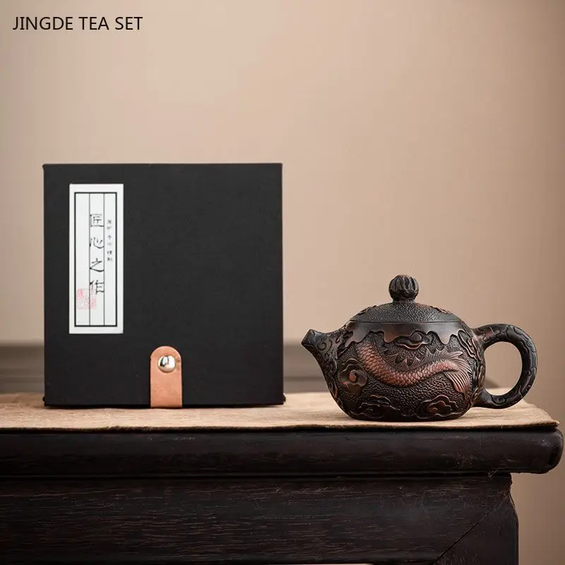 1 PCS Purple Pottery Handmade Relief Xishi Pot Chinese Retro Single Tea Maker Kung Fu Tea Set Chinese Tea Pot