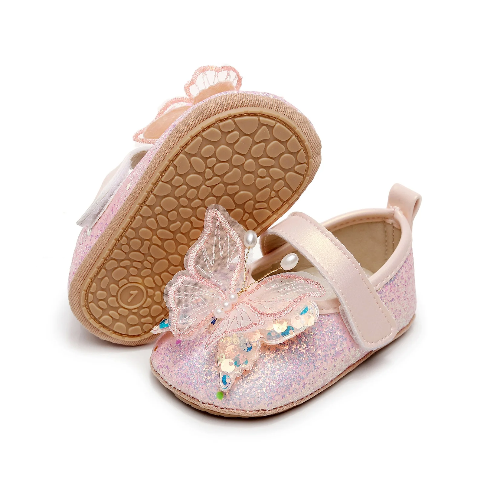 Princess Baby Girl Dress Shoes Soft Sole Rubber Anti-slip First Walker Shiny 3D Butterfly Mary Jane Flats Non-Slip Crib Shoes baby shoes children flats