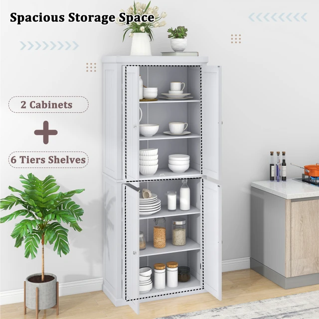 72.4 Minimalist Freestanding Kitchen Storage Cabinet Organizer, Kitchen  Pantry with 4 Doors and Adjustable Shelves Gray-ModernLuxe