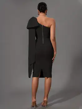 Bandage Dress Black Bodycon Dress Evening Party Elegant Sexy One Shoulder Birthday Club Outfit 6
