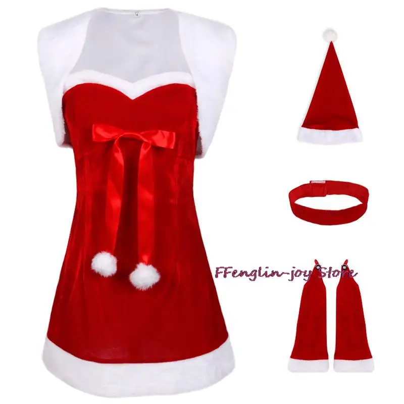 

Women Christmas Lady Santa Claus Cosplay Costume Winter Red Top Skirt Cape Cloak Sexy Lingerie Maid Bunny Uniform Fancy Dress