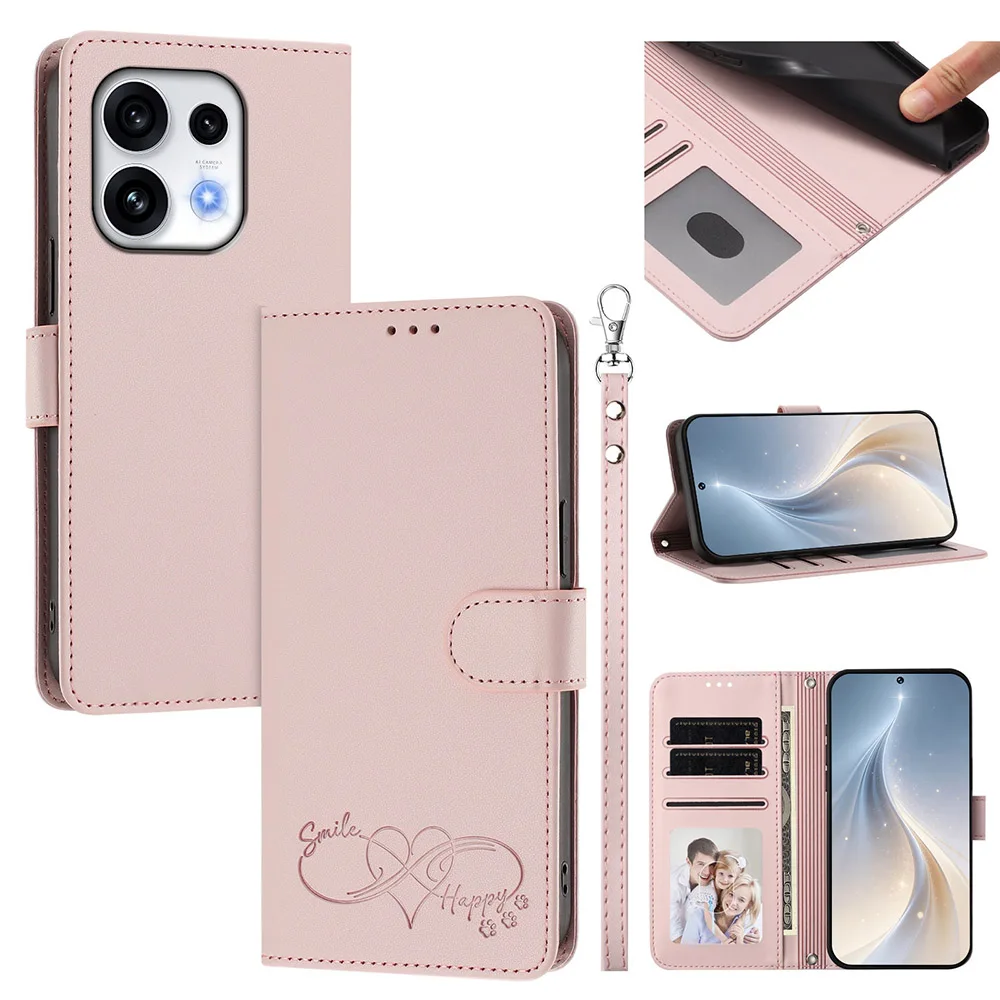 Leather Flip Wallet Phone Case with Card Holder and Strap