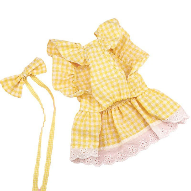 Summer Pink Yellow Plaid Dog Dress Bow Tie Skirt for Small Dogs Pet Skirt Dog Clothes Puppy Vest Clothes Chihuahua Yorkshire